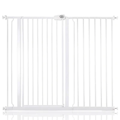 Image of Bettacare Child and Pet Gate, 126.7cm 134.3cm, White, Extra Tall Gate 104cm in Height, Pressure Fit Stair Baby suitable for Dog or Barrier, Easy Installation