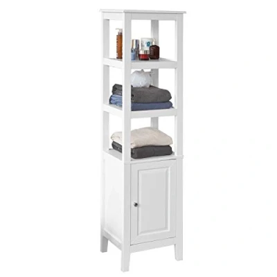 Image of SoBuy® FRG205 W, White Floor Standing Tall Bathroom Storage Cabinet with 3 Shelves and 1 Cabinet, 40x33x150cm