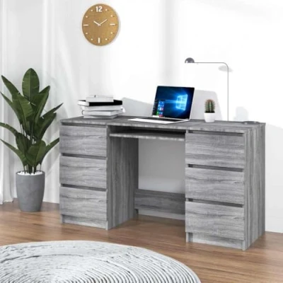 Image of vidaXL Writing Desk Grey Sonoma Engineered Wood Office Study Standing