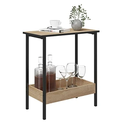 Image of WOLTU Coffee Table, Side Table with 2 Shelves, Bedside Easy Assembly, Living Room Small Black Frame and Light Oak 50x55x25cm BTS03hei