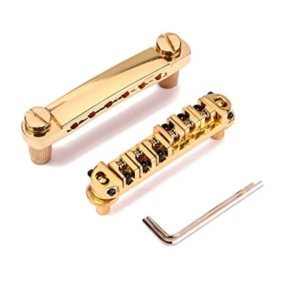 Image of Alnicov Guitar Bridge Tailpiece Gold Pating Roller Saddle Tune O Matic LP Electric Replacement