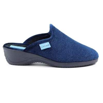 Image of Lunar Audrey Wedged Heel Mule Slipper with Embossed Floral Design 5 UK Blue
