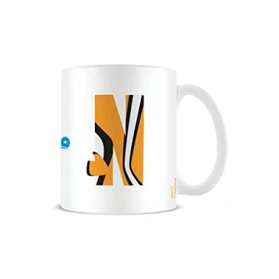 Image of Disney Alphabet Personalised Mug (N for Nemo Design) 11oz Ceramic Coffee in Presentation Gift Box Official Merchandise, Orange,White