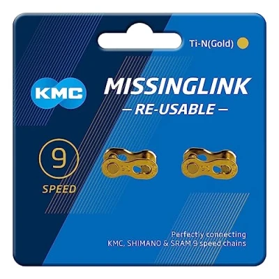 Image of KMC Unisex&#039;s 9 Speed MissingLink Joining Link, Ti N Gold, 2 Pairs