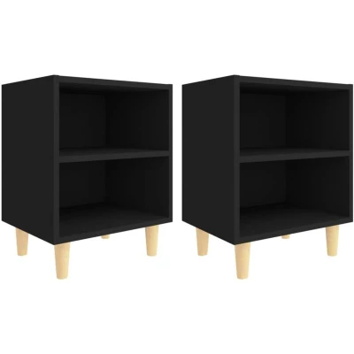 Image of vidaXL Bed Cabinets with Solid Wood Legs 2 pcs Black 40x30x50 cm