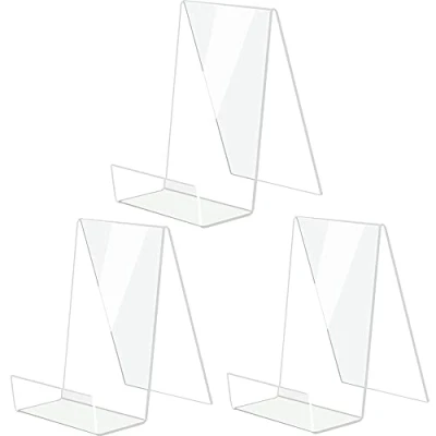 Image of Aieraczy Acrylic Book Stands for Display, 3 Pieces Sign Holder Stand Transparent, Perspex Brochure Stand, Clear Holders Phones, Menu Poster, Home Coffee Shop Bookstore