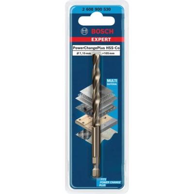 Image of Bosch 1x EXPERT Power Change Plus Pilot Drill Bit, HSS Co 7.15 x 105 mm (for Stainless steel sheets, Metal pipes and profiles, Ø 7,15 mm, Professional Accessory Rotary Drill/Drivers)