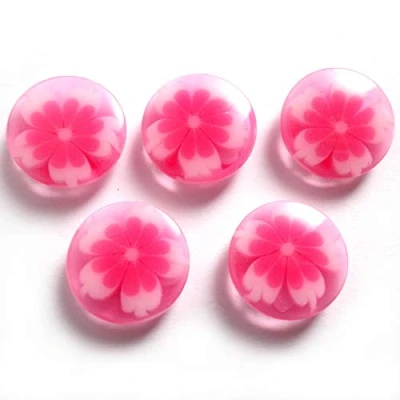 Image of Round Flower Blossom Buttons Pack of 5 (Pink, 18mm)