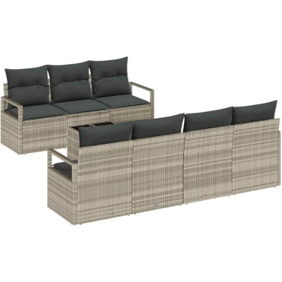 Image of vidaXL 8 Piece Garden Sofa Set with Cushions Light Grey Poly Rattan