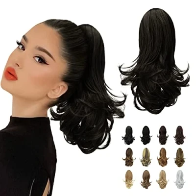 Image of Sofeiyan 13&quot; Ponytail Extension Long Curly Clip in Claw Hair Natural Looking Synthetic Hairpiece for Women,Natural Black