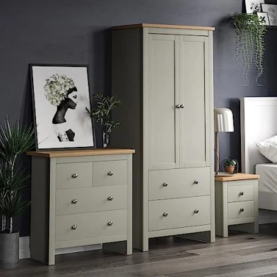Image of Vida Designs Arlington 3 Piece Bedroom Sets, Bedside cabinet, Chest of Drawer &amp; Wardrobe (Grey Oak, 2D Nightstand, 4D Wardrobe)