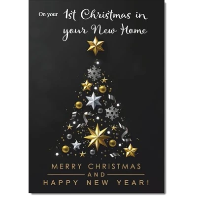 Image of doodlecards First Christmas in New Home Card Black Abstract Tree Medium Size with Plain Red Envelope, 21 x 15cm