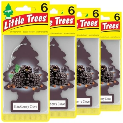 Image of LITTLE TREES Car Air Freshener I Hanging Tree Provides Long Lasting Scent for Auto or Home BlackBerry Clove, 24 Count, (4) 6 Packs