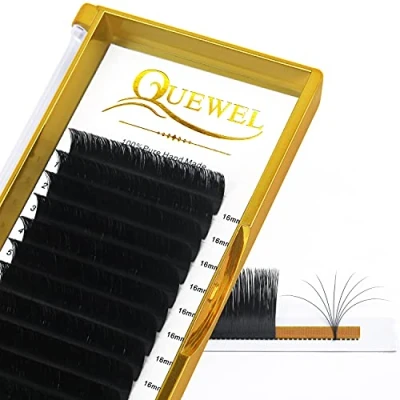 Image of Easy Fan Lashes 0.10D Curl 16mm QUEWEL Russian 2D 20D Volume Lash Extensions Self Fanning Eyelash Automatic Blooming (0.10D 16mm)