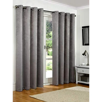 Image of SW Living 66&quot; x 72&quot; (168x183cm) Luxury Silver Grey Soft Woven Embossed Thermal Blackout Ring Top Eyelet Heavy Pair Curtains Lined