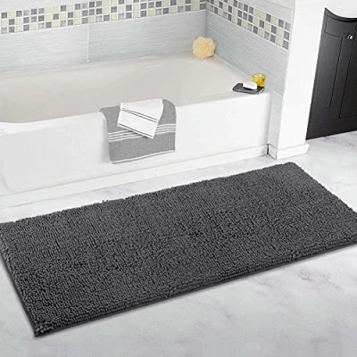 Image of FYUN Extra Large Bathroom Rug Long Bath Mat 80x120cm Ultra Soft Chenille Carpets,Non Slip &amp; Water Absorbent Bathtub Floor Runner for Bathroom,Bedroom,Kitchen, Dark Grey