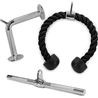 Image of Yes4All SJ46 Combo Tricep Rope, V Shaped Bar &amp; Revolving/Rotating Straight Press Down Rope Pull Lat