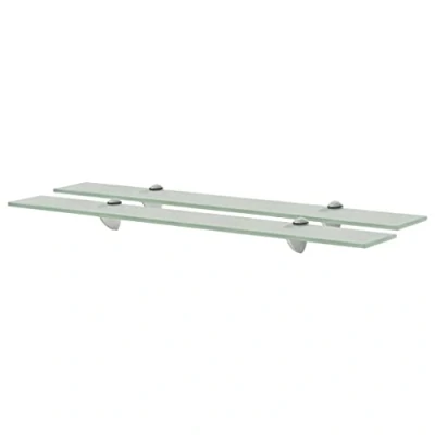 Image of vidaXL Frosted Glass Floating Shelves Wall Mounted 70x10cm Display Stands for Bathroom/Living Room/Bedroom, Tempered Safety Glass, Set of 2 with Zinc Alloy Brackets