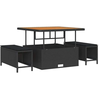 Image of vidaXL 3 Piece Garden Dining Set with Cushions Black Poly Rattan Acacia