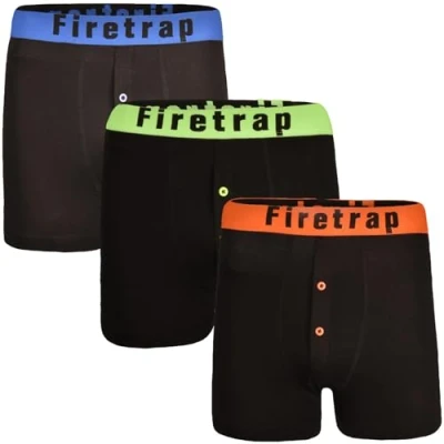 Image of Firetrap Mens Boxers 3 PACK Trunks Cotton Soft Comfortable Boxer Shorts for Men Essential Underwear ASSORTED COOPER XXL