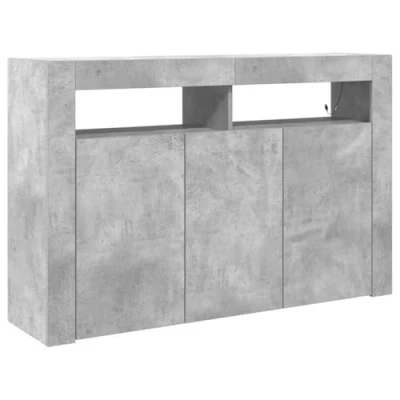 Image of vidaXL sideboard concrete grey engineered wood chic modern storage cabinet with led lighting 116x30x75 cm for living/dining room