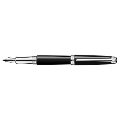 Image of Caran d&#039;Ache Leman 4799.772 Fountain Pen Ebony Black Silver Plated Rhodium Nib Size F Length 141 mm Diameter 13.7