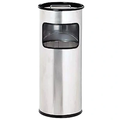Image of Durable Bin Round 17 Litres with Sandpit Ashtray Height 62 cm Painted Metal Color silver