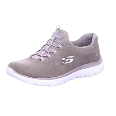 Image of Skechers Womens Summits Memory Foam Micro Leather Slip on Trainers Dark Taupe 6