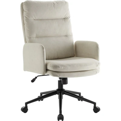 Image of IWMH Ergonomic Office Chair with Casters, Height Adjustable Swivel Chair, Barber High Backrest, Desk Armrests Beige