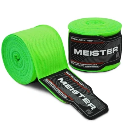 Image of Meister Adult 180&quot; Semi Elastic Hand Wraps for MMA &amp; Boxing (Pair) Neon Green