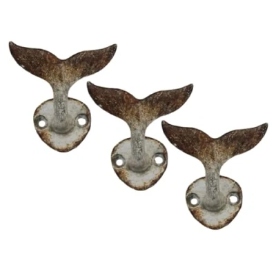 Image of Fyne Finds Set of 3 Metal Wall Hook Whale Nautical Fish Tail Scarf Coat Keys Leads Hanger Decor Gift
