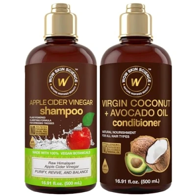 Image of WOW Skin Science Apple Cider Vinegar Shampoo &amp; Conditioner Set With Coconut Avocado Oil Gentle Hair Growth For Thinning Loss (Brown, 16.9 Fl Oz (Pack Of 2))
