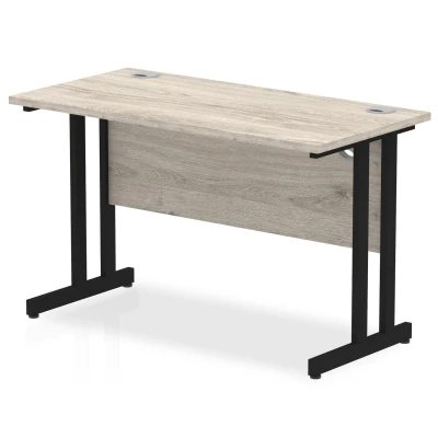 Image of Impulse 1200 x 600mm Straight Desk Grey Oak Top Black Cantilever Leg