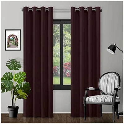 Image of Eyelet Top Blackout Curtains Large Door Thermal Insulated Panels For Bedroom/Living Room, Choco, 66X90 Inch