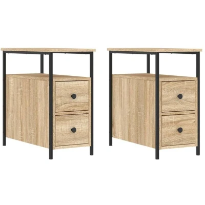Image of vidaXL Bedside Cabinets Set of 2, Tempered Sonoma Oak, Engineered Wood Compact Design, Ideal for Lounge, Bedroom Ample Storage, Adjustable Feet