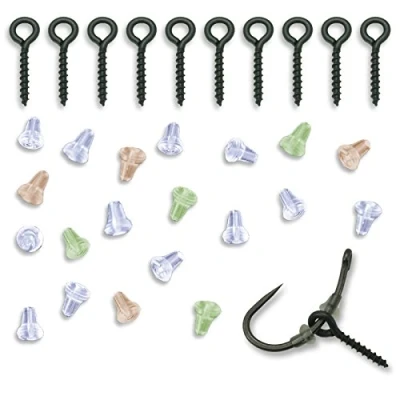 Image of Bank Tackle Bait Screws x 10 + 20 Hook Stops Carp Fishing Terminal Rig Set Black