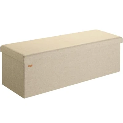Image of CASARIA® XL Linen Look Foldable Ottoman Chest Bench with Folding Padded Lid 115x40x40cm 131 Litres Decorative Shoe Storage Box Lounge Bedroom Hallway Furniture Cream