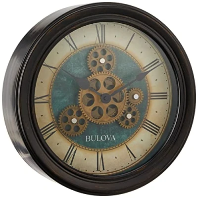 Image of Bulova Industrial Motion Wall Clock, 12.8, Aged Black