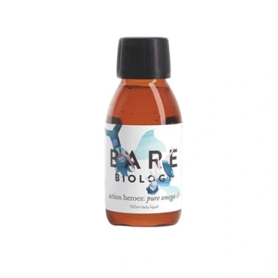 Image of Bare Biology Omega 3 for Kids Action Heroes Liquid (100ml, 20 100 Servings) Pure Fish Oil, EPA 130mg DHA 500mg, Supports Brain Function &amp; Eyes, 6 Months 12 Years
