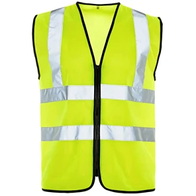 Image of Expert Workwear Hi Vis Vest Zipper High Visibility Unisex Zipped Safety Reflective Viz Zip Waistcoat Jacket Class 2 (L, Yellow Zip)