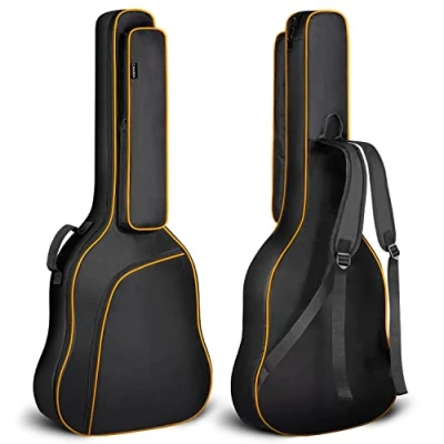 Image of CAHAYA Large Acoustic Guitar Bag Fit 42/43/44 Inch Jumbo, Dreadnought Guitar, 12 mm Thick Padding Dual Adjustable Shoulder Strap Case Gig Bag, Black with Orange Stripes, Model CY0285