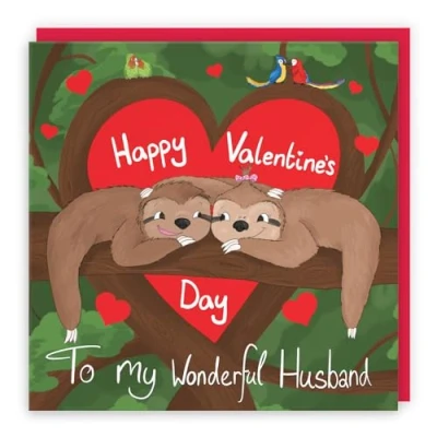 Image of Hunts England Husband Valentines Day Romantic Sloth Card Happy To My Wonderful Cute Animals Collection