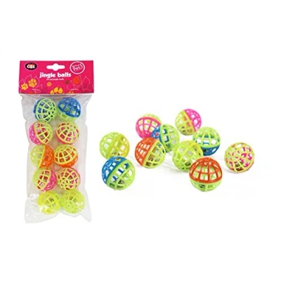 Image of Plastic cat kitten play balls jingle bell assorted colours pack of 10 games trea