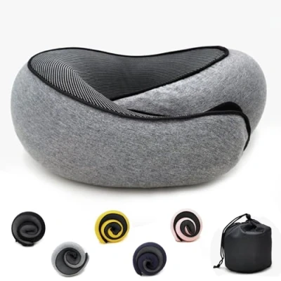 Image of Flyhugz Neck Pillow,Adjustable Travel Pillow Made of Memory Foam Cotton Support Pillow, Foldable U shaped Snap Practical Ergonomic Pillow,dark gray