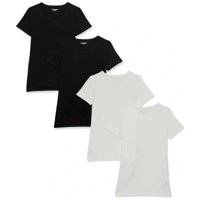 Image of Amazon Essentials Women&#039;s Classic Fit Short Sleeve Crewneck T Shirt, Pack of 4, Black/White, S