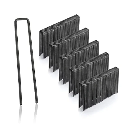 Image of GardenMate 300 Ground Anchors 100 mm Long, 13 Wide, Diameter 2.9 mm, Mounting for the Garden Made of Non Galvanised Steel, Pegs Attaching Weed Control Fabric, Artificial