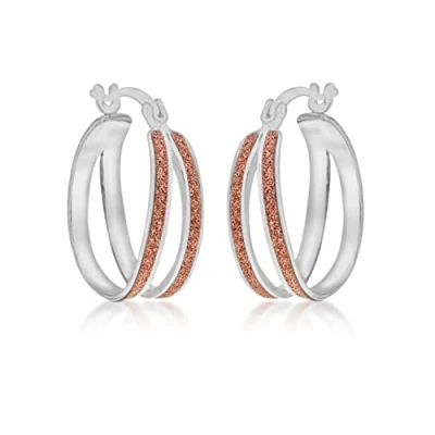 Image of Tuscany Silver Women&#039;s Sterling Rhodium Plated Rose Stardust Double 15 mm Creole Earrings