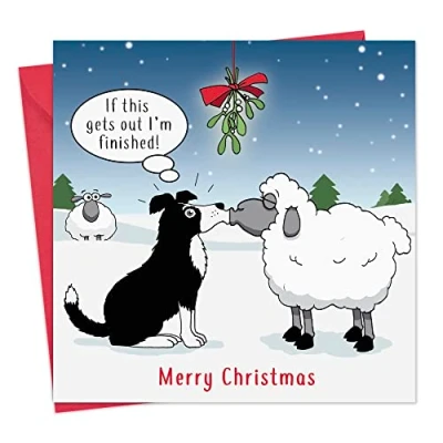 Image of Twizler Merry Christmas Card with Sheepdog Antics Funny Xmas Happy Womens Mens Male Female