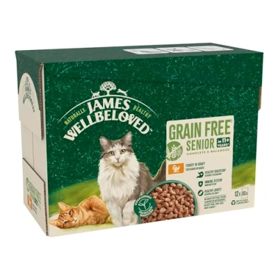 Image of James Wellbeloved Grain Free Senior 11+ Dog Food with Turkey in Gravy Pouch 12 x 90 g