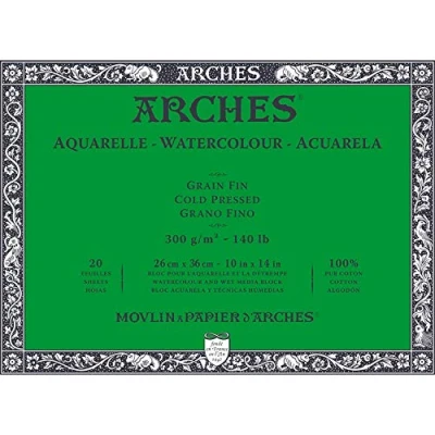 Image of ARCHES Aquarelle Pad 20 Sheets 26 x 36 Glued on 4 Sides 300 g/m² Fine Grain, Natural White, Free Edges